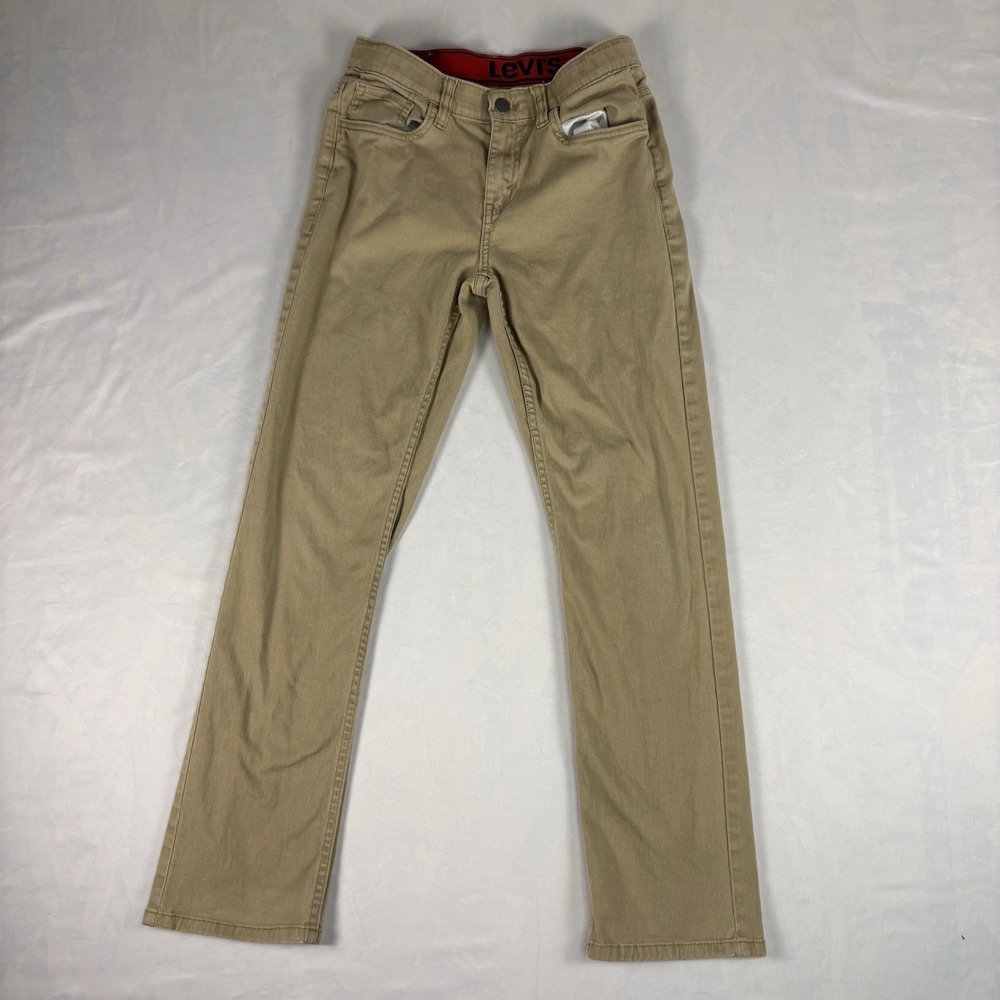 Levi's 511 Boys Chino Pants Beige Solid Cotton Blend Button Zip Size 14